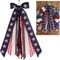 Large Patriotic Front Door Wreath Sash, 8‑Ribbon Red White Blue Star Bow with Metal Clip, Wired Edge Americana Decor for 4th of July & Memorial Day
